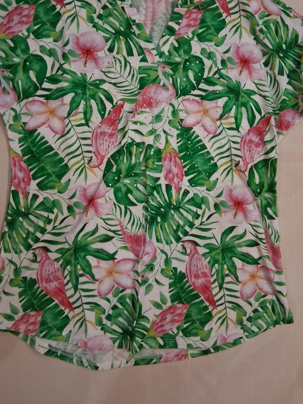 Onque Casuals Girls' Tropical Flamingo Tee - Pink & Green